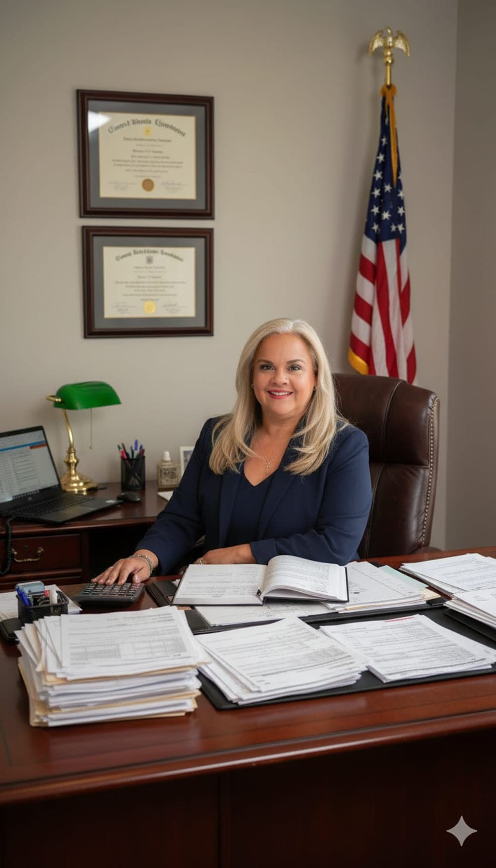 Fundadora de Balance Business Services LLC en su oficina de Norwalk, Connecticut